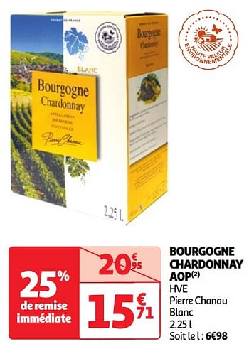 Promoties Bourgogne chardonnay aop hve pierre chanau blanc - Witte wijnen - Geldig van 22/05/2024 tot 27/05/2024 bij Auchan