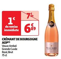 Promoties Crémant de bourgogne aop veuve ambal grande cuvée rosé, brut - Schuimwijnen - Geldig van 22/05/2024 tot 27/05/2024 bij Auchan