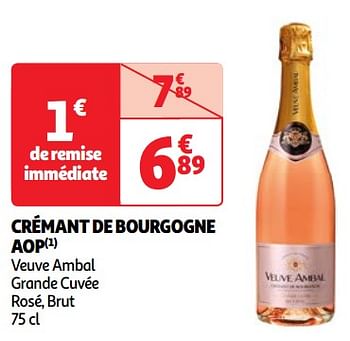 Promotions Crémant de bourgogne aop veuve ambal grande cuvée rosé, brut - Mousseux - Valide de 22/05/2024 à 27/05/2024 chez Auchan Ronq