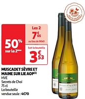 Promoties Muscadet sèvre et maine sur lie aop hve secrets de chai - Witte wijnen - Geldig van 22/05/2024 tot 27/05/2024 bij Auchan
