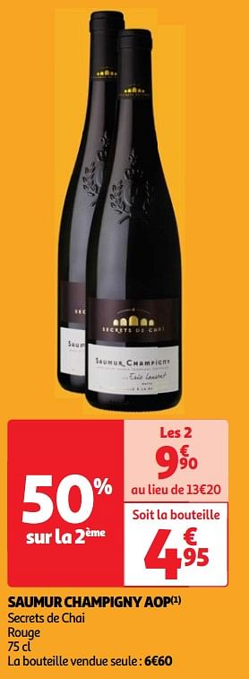 Promoties Saumur champigny aop secrets de chai rouge - Rode wijnen - Geldig van 22/05/2024 tot 27/05/2024 bij Auchan