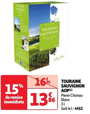 Promoties Touraine sauvignon aop pierre chanau blanc - Witte wijnen - Geldig van 22/05/2024 tot 27/05/2024 bij Auchan