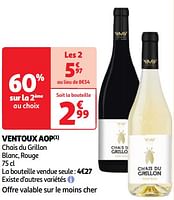 Promoties Ventoux aop chais du grillon blanc, rouge - Witte wijnen - Geldig van 22/05/2024 tot 27/05/2024 bij Auchan