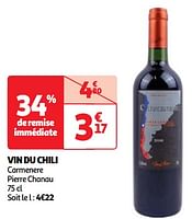 Promoties Vin du chili carmenere pierre chanau - Rode wijnen - Geldig van 22/05/2024 tot 27/05/2024 bij Auchan