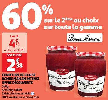 Promoties Confiture de fraise bonne maman intense offre découverte - Bonne Maman - Geldig van 22/05/2024 tot 26/05/2024 bij Auchan