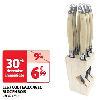 Promoties Les 7 couteaux avec bloc en bois - Huismerk - Auchan - Geldig van 22/05/2024 tot 27/05/2024 bij Auchan