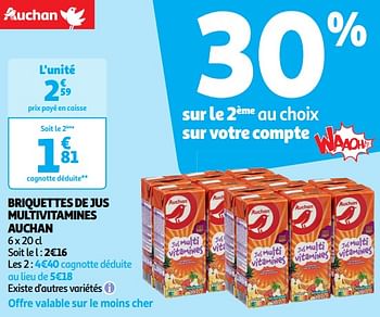 Promoties Briquettes de jus multivitamines auchan - Huismerk - Auchan - Geldig van 22/05/2024 tot 26/05/2024 bij Auchan