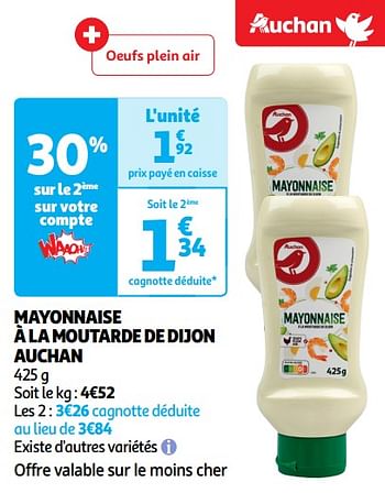 Promoties Mayonnaise à la moutarde de dijon auchan - Huismerk - Auchan - Geldig van 22/05/2024 tot 26/05/2024 bij Auchan