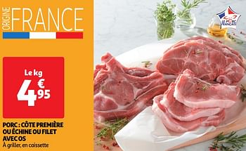 Promoties Porc côte première ou échine ou filet avec os - Huismerk - Auchan - Geldig van 22/05/2024 tot 26/05/2024 bij Auchan