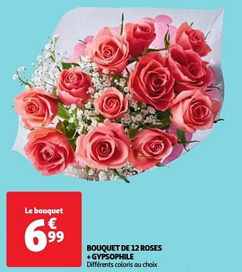 Promoties Bouquet de 12 roses + gypsophile - Huismerk - Auchan - Geldig van 22/05/2024 tot 27/05/2024 bij Auchan