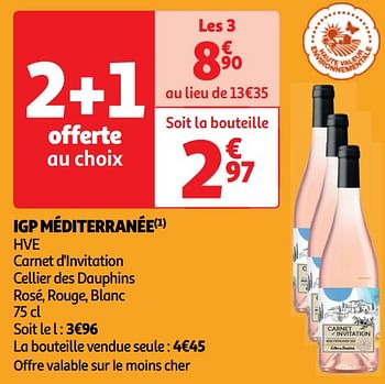 Promoties Igp méditerranée hve carnet d`invitation cellier des dauphins rosé, rouge, blanc - Rosé wijnen - Geldig van 22/05/2024 tot 26/05/2024 bij Auchan