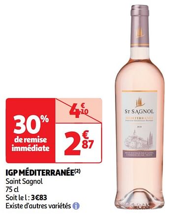 Promoties Igp méditerranée saint sagnol - Rosé wijnen - Geldig van 22/05/2024 tot 26/05/2024 bij Auchan