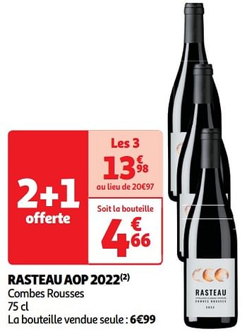 Promoties Rasteau aop 2022 combes rousses - Rode wijnen - Geldig van 22/05/2024 tot 26/05/2024 bij Auchan