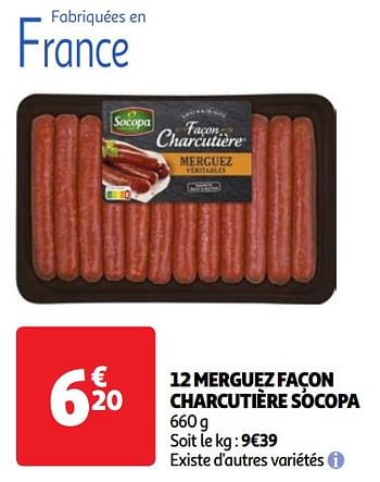 Promoties 12 merguez façon charcutière socopa - Socopa - Geldig van 22/05/2024 tot 27/05/2024 bij Auchan