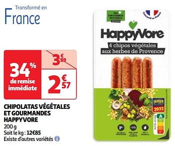 Promoties Chipolatas végétales et gourmandes happyvore - Happyvore - Geldig van 22/05/2024 tot 27/05/2024 bij Auchan