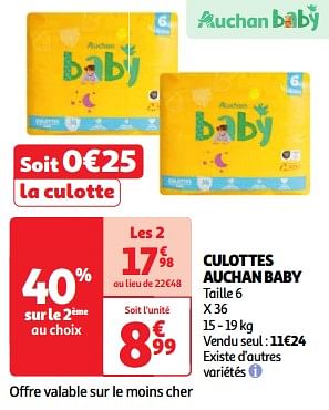Promoties Culottes auchan baby - Huismerk - Auchan - Geldig van 22/05/2024 tot 27/05/2024 bij Auchan