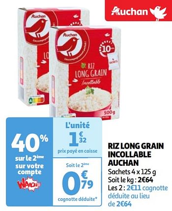 Promoties Riz long grain incollable auchan - Huismerk - Auchan - Geldig van 22/05/2024 tot 27/05/2024 bij Auchan