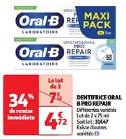 Promoties Dentifrice oral b pro repair - Oral-B - Geldig van 22/05/2024 tot 27/05/2024 bij Auchan