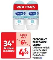Promoties Déodorant bille sanex dermo - Sanex - Geldig van 22/05/2024 tot 27/05/2024 bij Auchan