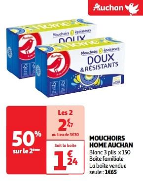 Promoties Mouchoirs home auchan - Huismerk - Auchan - Geldig van 22/05/2024 tot 27/05/2024 bij Auchan