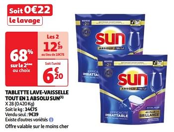 Promoties Tablette lave-vaisselle tout en 1 absolu sun - Sun - Geldig van 22/05/2024 tot 27/05/2024 bij Auchan