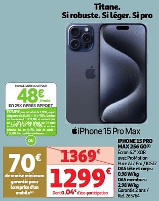 Promoties Apple iphone 15 pro max 256 go - Apple - Geldig van 22/05/2024 tot 27/05/2024 bij Auchan