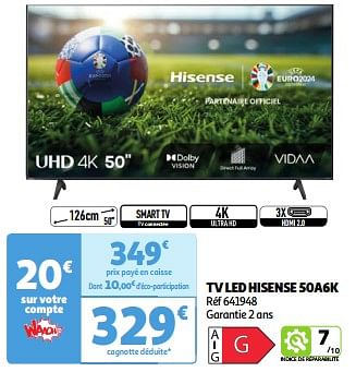 Promoties Tv led hisense 50a6k - Hisense - Geldig van 22/05/2024 tot 27/05/2024 bij Auchan