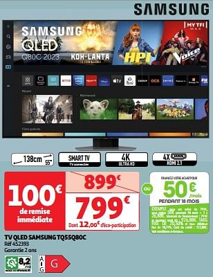 Promoties Tv qled samsung tq55q80c - Samsung - Geldig van 22/05/2024 tot 27/05/2024 bij Auchan