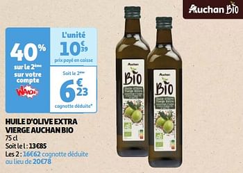 Promoties Huile d`olive extra vierge auchan bio - Huismerk - Auchan - Geldig van 22/05/2024 tot 27/05/2024 bij Auchan