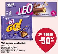 Promoties Wafels omhuld met chocolade milka - leo go! mini - Milka - Geldig van 23/05/2024 tot 29/05/2024 bij Delhaize