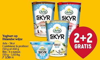 Promotions Yoghurt op ijslandse wijze arla - skyr natuur - Arla - Valide de 23/05/2024 à 29/05/2024 chez Delhaize