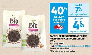 Promoties Café en grains honduras filière auchan bio - Huismerk - Auchan - Geldig van 22/05/2024 tot 03/06/2024 bij Auchan