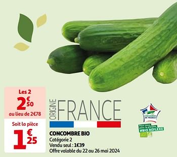Promoties Concombre bio - Huismerk - Auchan - Geldig van 22/05/2024 tot 03/06/2024 bij Auchan