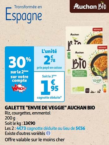 Promotions Galette envie de veggie auchan bio - Produit Maison - Auchan Ronq - Valide de 22/05/2024 à 03/06/2024 chez Auchan Ronq