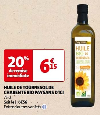 Promoties Huile de tournesol de charente bio paysans d`ici - Paysans d'Ici - Geldig van 22/05/2024 tot 03/06/2024 bij Auchan