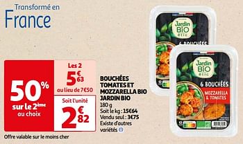 Promoties Bouchées tomates et mozzarella bio jardin bio - Jardin - Geldig van 22/05/2024 tot 03/06/2024 bij Auchan
