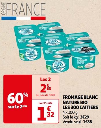 Promoties Fromage blanc nature bio les 300 laitiers - Les 300 Laitiers Bio - Geldig van 22/05/2024 tot 03/06/2024 bij Auchan