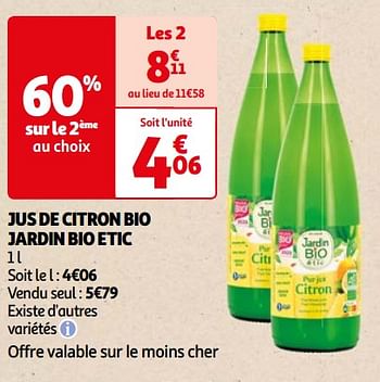 Promoties Jus de citron bio jardin bio etic - Jardin - Geldig van 22/05/2024 tot 03/06/2024 bij Auchan