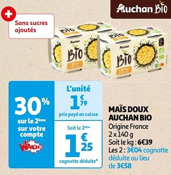 Promoties Maïs doux auchan bio - Huismerk - Auchan - Geldig van 22/05/2024 tot 03/06/2024 bij Auchan