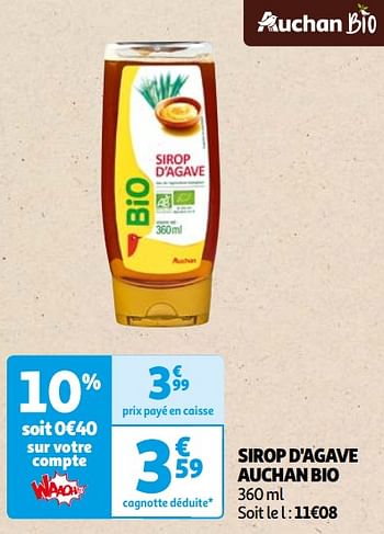 Promoties Sirop d`agave auchan bio - Huismerk - Auchan - Geldig van 22/05/2024 tot 03/06/2024 bij Auchan
