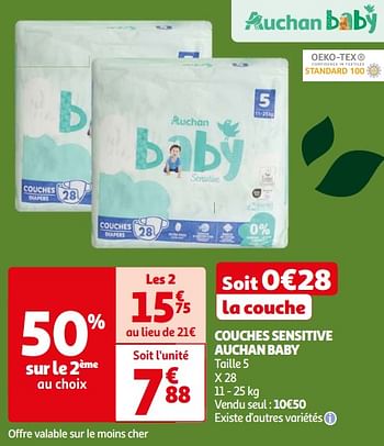 Promoties Couches sensitive auchan baby - Huismerk - Auchan - Geldig van 22/05/2024 tot 03/06/2024 bij Auchan