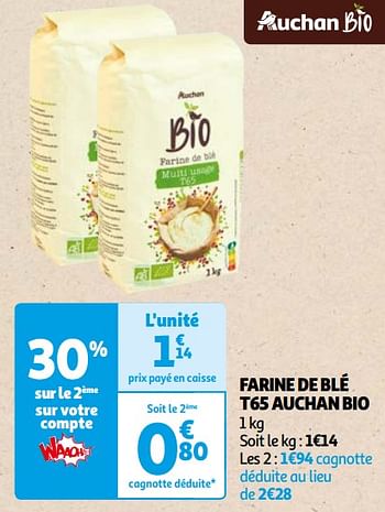 Promoties Farine de blé t65 auchan bio - Huismerk - Auchan - Geldig van 22/05/2024 tot 03/06/2024 bij Auchan
