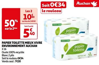 Promoties Papier toilette mieux vivre environnement auchan - Huismerk - Auchan - Geldig van 22/05/2024 tot 03/06/2024 bij Auchan