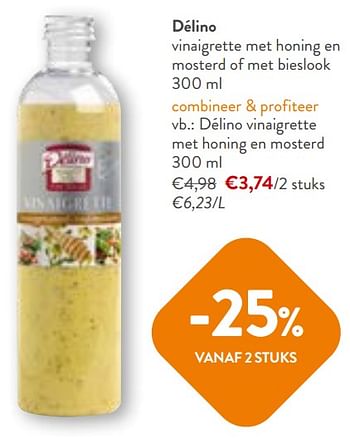 Promoties Délino vinaigrette met honing en mosterd - Delino - Geldig van 22/05/2024 tot 04/06/2024 bij OKay