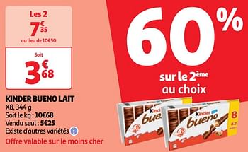 Promotions Kinder bueno lait - Kinder - Valide de 22/05/2024 à 27/05/2024 chez Auchan Ronq