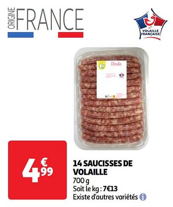 Promoties 14 saucisses de volaille - Huismerk - Auchan - Geldig van 22/05/2024 tot 27/05/2024 bij Auchan