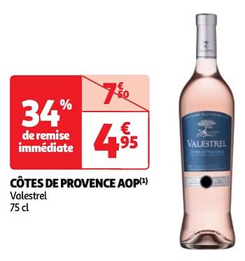 Promotions Côtes de provence aop valestrel - Vins rosé - Valide de 22/05/2024 à 27/05/2024 chez Auchan Ronq