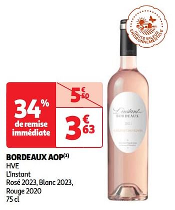 Promotions Bordeaux aop hve l`instant - Vins rosé - Valide de 22/05/2024 à 27/05/2024 chez Auchan Ronq