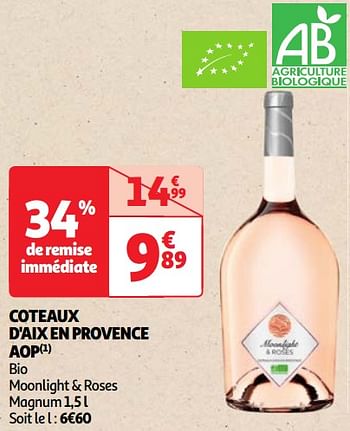 Promotions Coteaux d`aix en provence aop bio moonlight + roses - Vins rosé - Valide de 22/05/2024 à 27/05/2024 chez Auchan Ronq