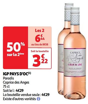 Promotions Igp pays d`oc paradis caprice des anges - Vins rosé - Valide de 22/05/2024 à 27/05/2024 chez Auchan Ronq